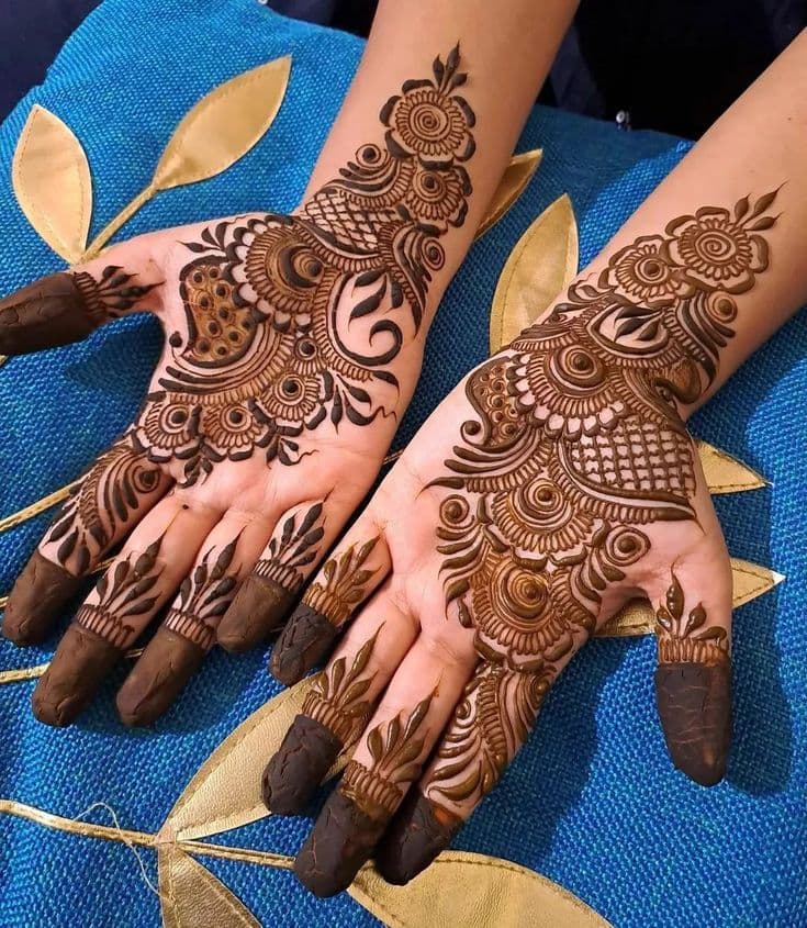 Dense floral palm mehndi