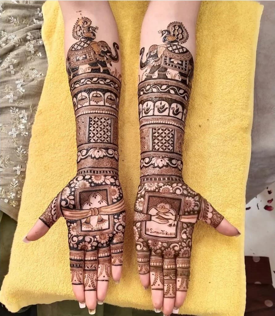 Bridal palms with elephant motifs