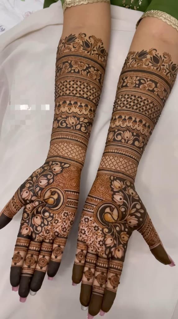 Dense peacock palm and forearm