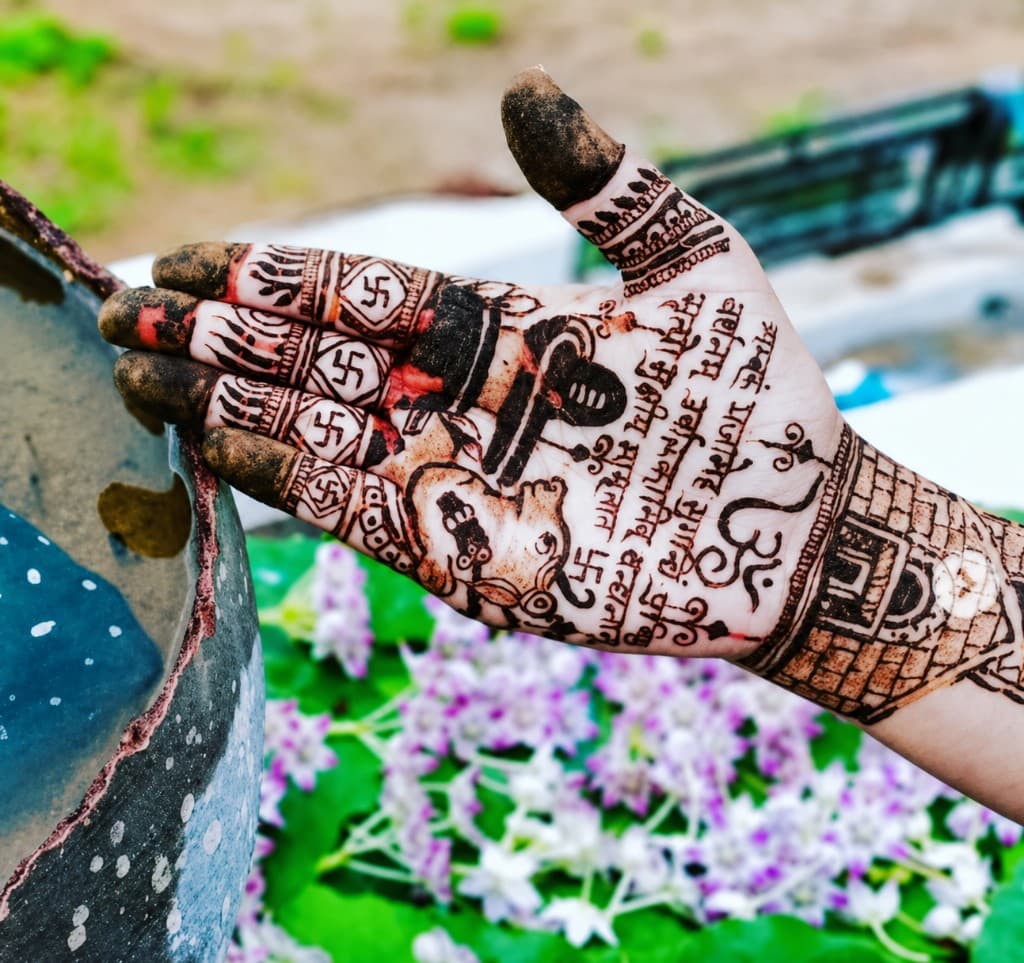 Devotional temple and Om palm design